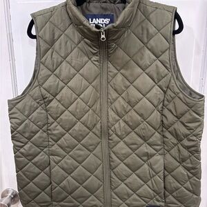 Lands' End Army Green Quilted Vest